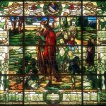 Pied Piper of Hamelin - said to be based on a true story. Stained glass Hamelin church window.